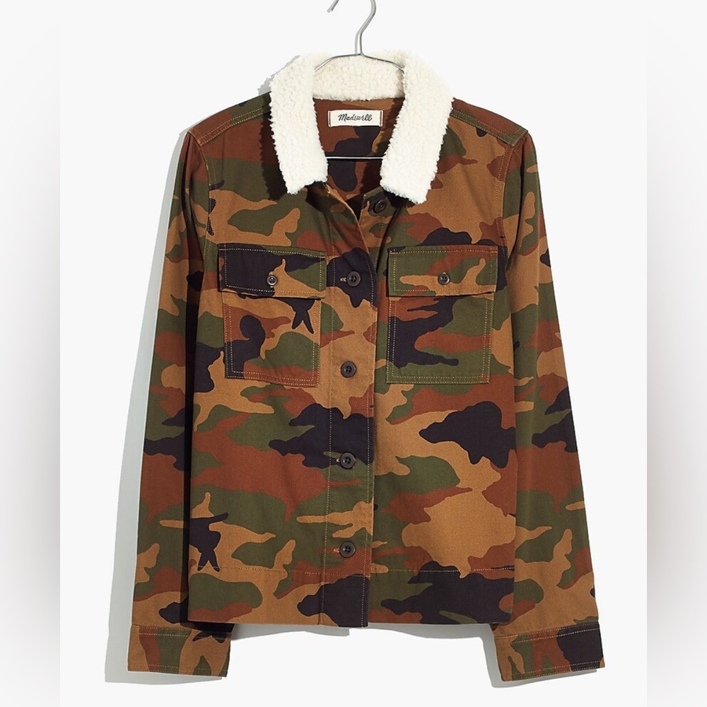 Madewell Northward Cropped Army Jacket in Cottontail Camo: Sherpa Edition M GUC